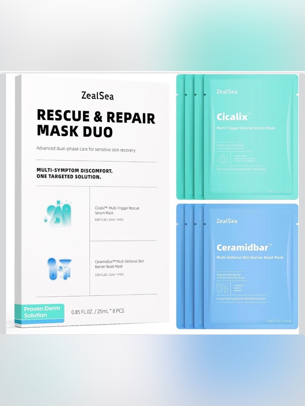 ZealSea Rescue & Repair Mask Duo-Face Care for Sensitive Skin Recovery NWT 8PCS